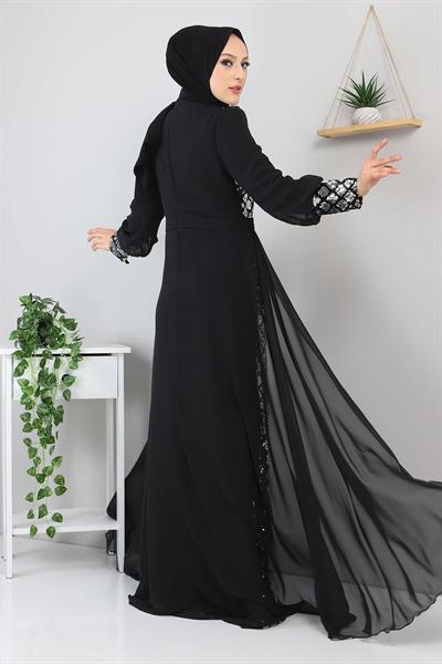 Pulpayetli Şifon Abiye Gümüş 9819