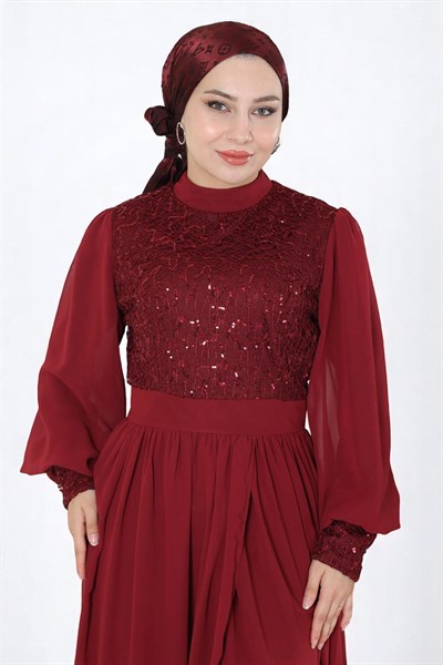 Pulpayetli Şifon Takım Bordo 19190