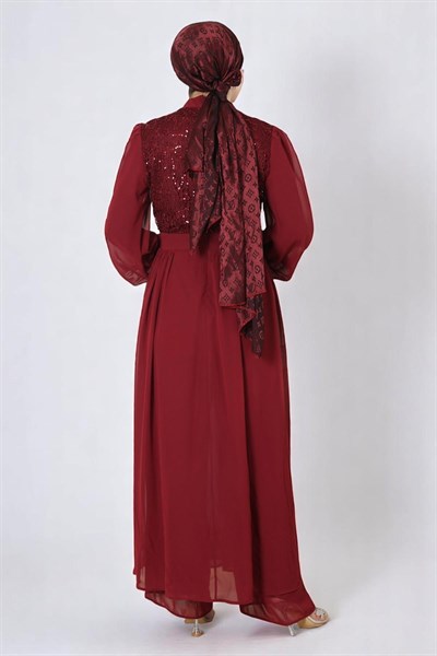 Pulpayetli Şifon Takım Bordo 19190