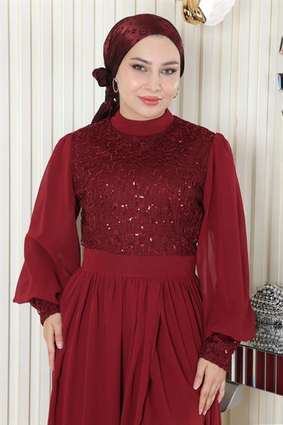 Pulpayetli Şifon Takım Bordo MSW19190-2