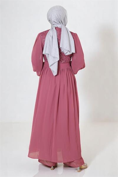 Pulpayetli Şifon Takım Gül Kurusu 19190