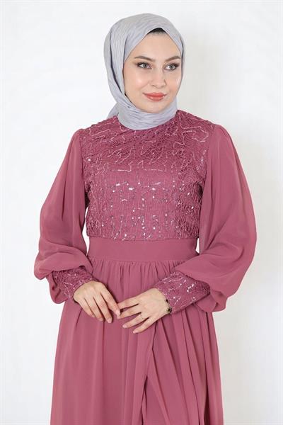 Pulpayetli Şifon Takım Gül Kurusu 19190