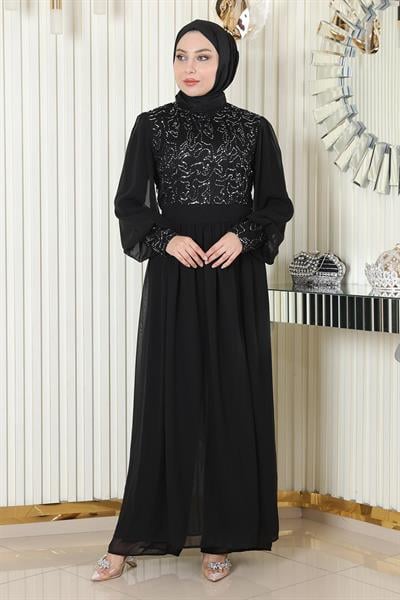 Pulpayetli Şifon Takım Siyah MSW19190-1
