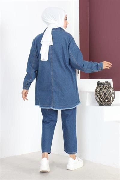 Püskül Detaylı Kot Ceket Mavi MSW6011