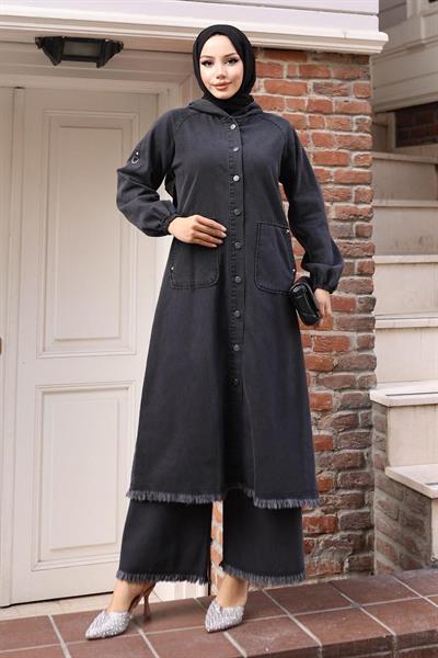 Püskül Detaylı Kot Takım Füme 19243