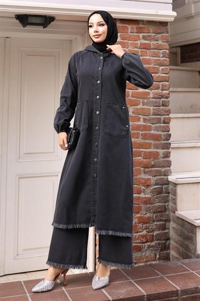 Püskül Detaylı Kot Takım Füme 19243