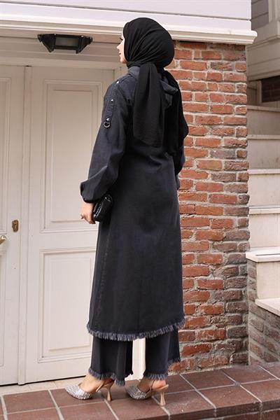 Püskül Detaylı Kot Takım Füme 19243