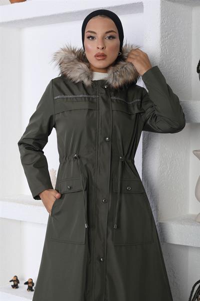 Şerit Detaylı Mont Haki 10360