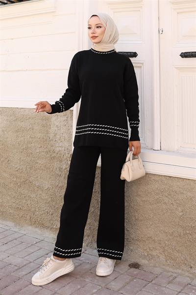 Şerit Detaylı Triko Takım Siyah 6151