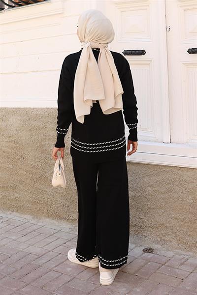 Şerit Detaylı Triko Takım Siyah 6151