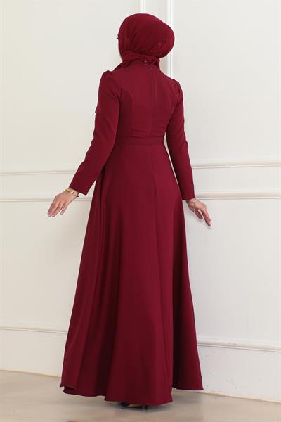Taş Detaylı Elbise Bordo 6134