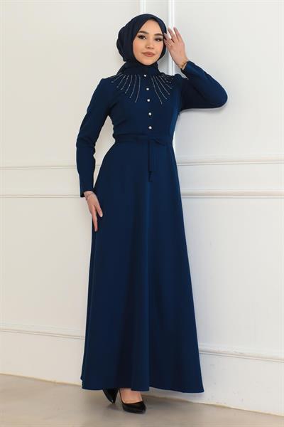 Taş Detaylı Elbise İndigo 6133