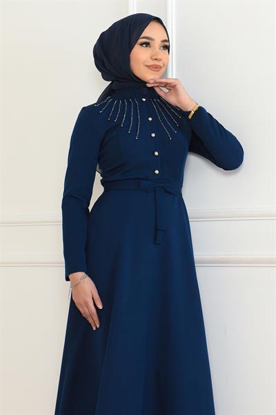 Taş Detaylı Elbise İndigo 6133