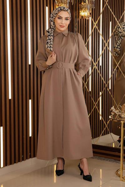 Taş Detaylı Kemerli Elbise Vizon 19115