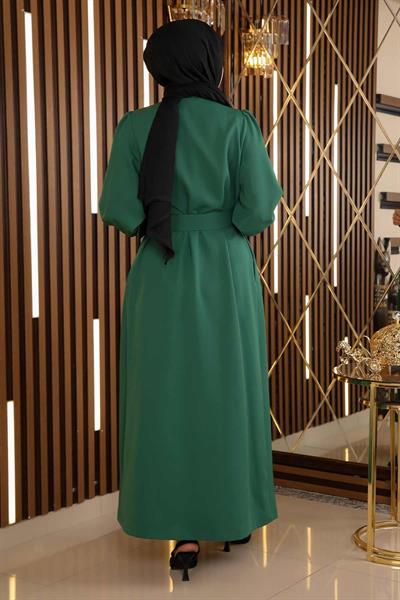 Taş Detaylı Kemerli Elbise Zümrüt 19115