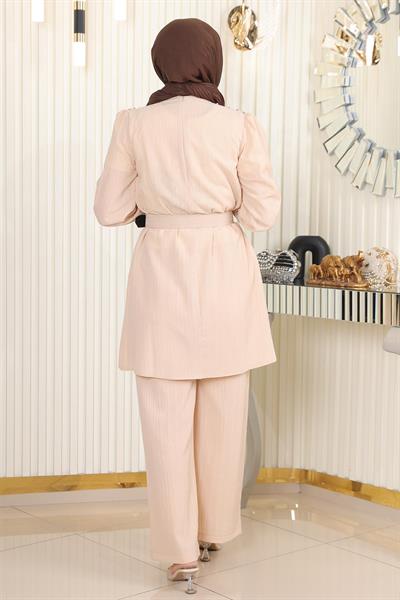 Taş Detaylı Kemerli Takım Bej MSW19104-2