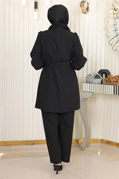 Taş Detaylı Kemerli Takım Siyah MSW19104-1