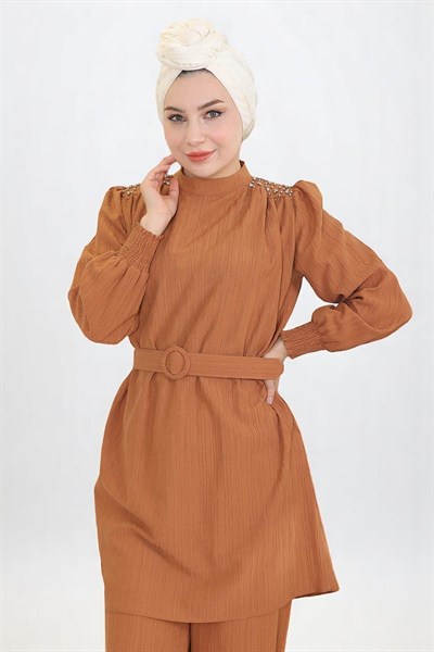 Taş Detaylı Kemerli Takım Taba 19104