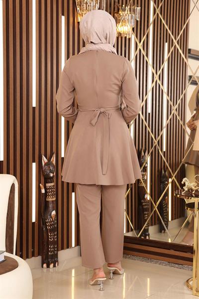 Taş Detaylı Kemerli Takım Vizon MSW19122-4