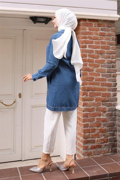 Taş Detaylı Kot Gömlek Açık Kot 19400