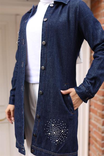 Taş Detaylı Kot Gömlek Koyu Kot 19400