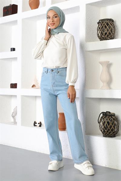 Taş Detaylı Kot Pantolon Açık Kot 6043