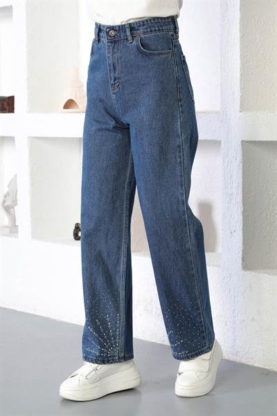 Taş Detaylı Kot Pantolon Koyu Kot 6043