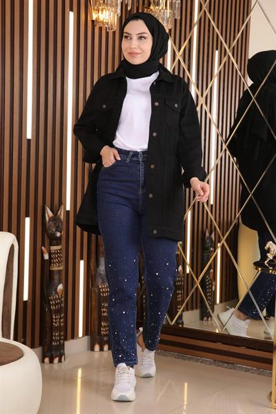 Taş Detaylı Kot Pantolon Koyu Kot 6063