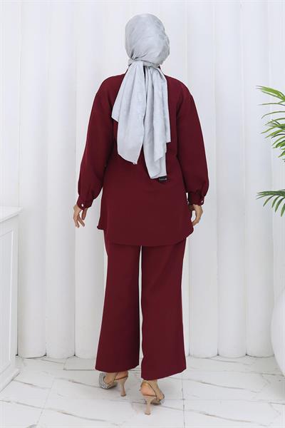 Taş Detaylı Takım Bordo 19266