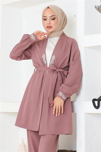 Taş Detaylı Takım Gül Kurusu 19203