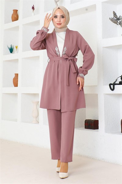 Taş Detaylı Takım Gül Kurusu 19203