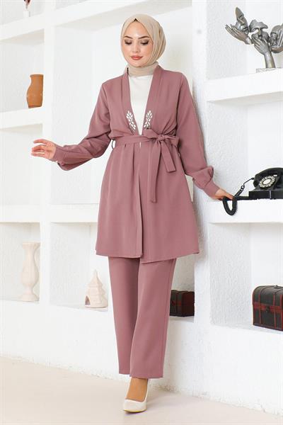 Taş Detaylı Takım Gül Kurusu MSW19203-3