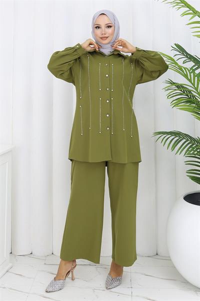 Taş Detaylı Takım Haki 19266