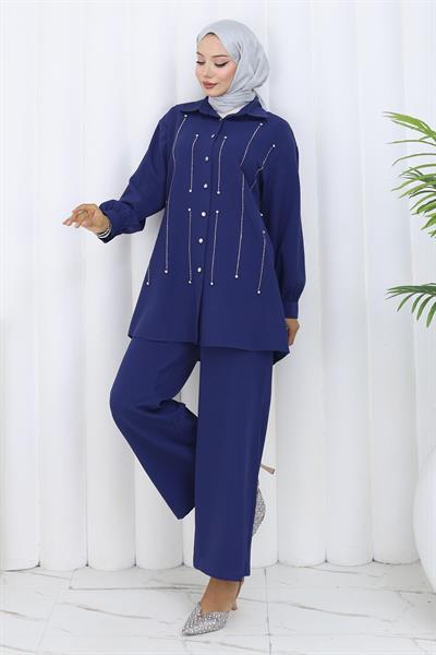 Taş Detaylı Takım İndigo 19266