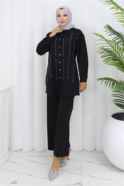 Taş Detaylı Takım Siyah 19266