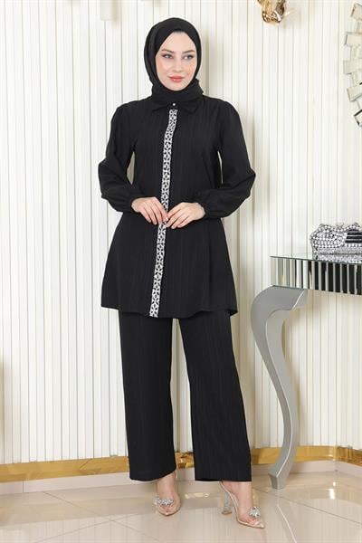 Taş Detaylı Takım Siyah MSW19195-1