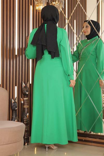 Taş Püsküllü Elbise Yeşil MSW18700