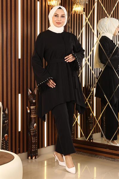 Tüy Detaylı Takım Siyah 19131