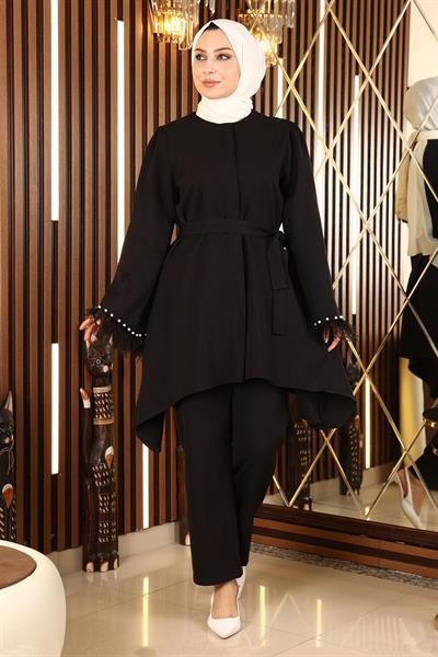 Tüy Detaylı Takım Siyah 19131