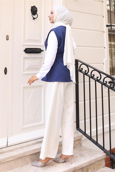 V Yaka Yelekli Takım İndigo 19254