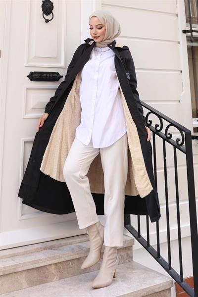 Yazı Detaylı Kapşonlu Mont Lacivert 15900