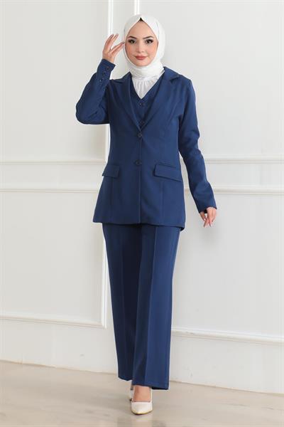 Yelekli Üçlü Takım İndigo MSW19222-2
