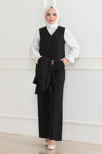 Yelekli Üçlü Takım Siyah 19222