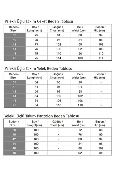 Yelekli Üçlü Takım Taba 19222