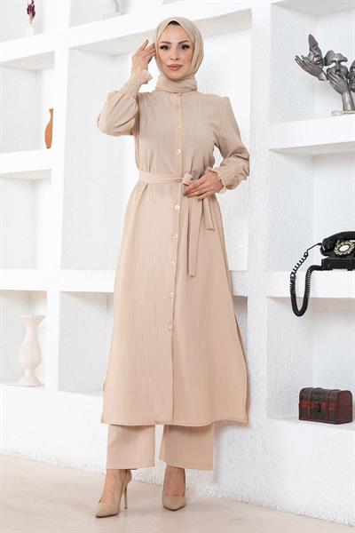 Yırtmaç Detaylı Takım Bej MSW19233-4