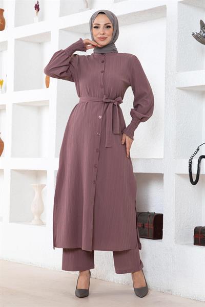 Yırtmaç Detaylı Takım Gül Kurusu MSW19233-3