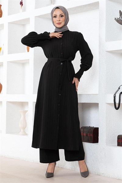 Yırtmaç Detaylı Takım Siyah 19233