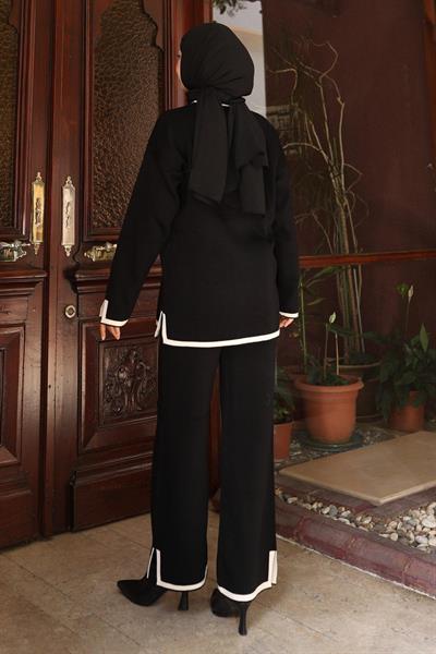 Yırtmaç Detaylı Triko Takım Siyah 6152