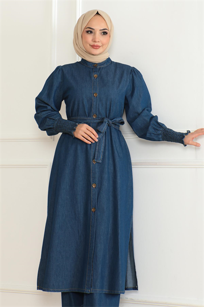 Yırtmaçlı Kot Takım Koyu Mavi 19227