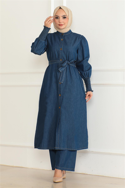 Yırtmaçlı Kot Takım Koyu Mavi 19227